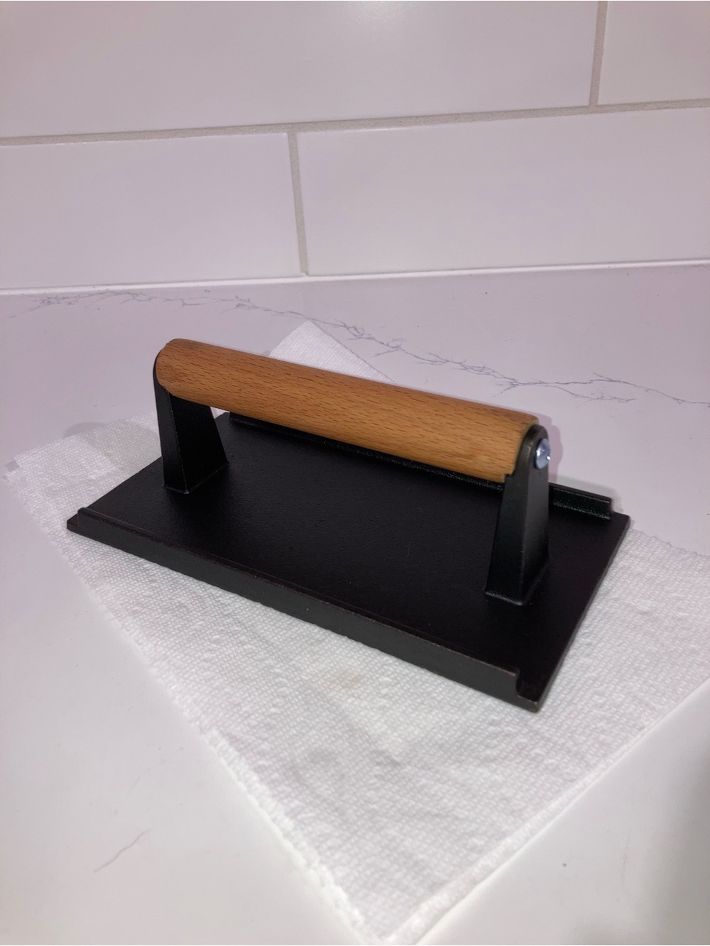 (5/$5) Cast Iron Meat Grill Press w/ Wooden Handle